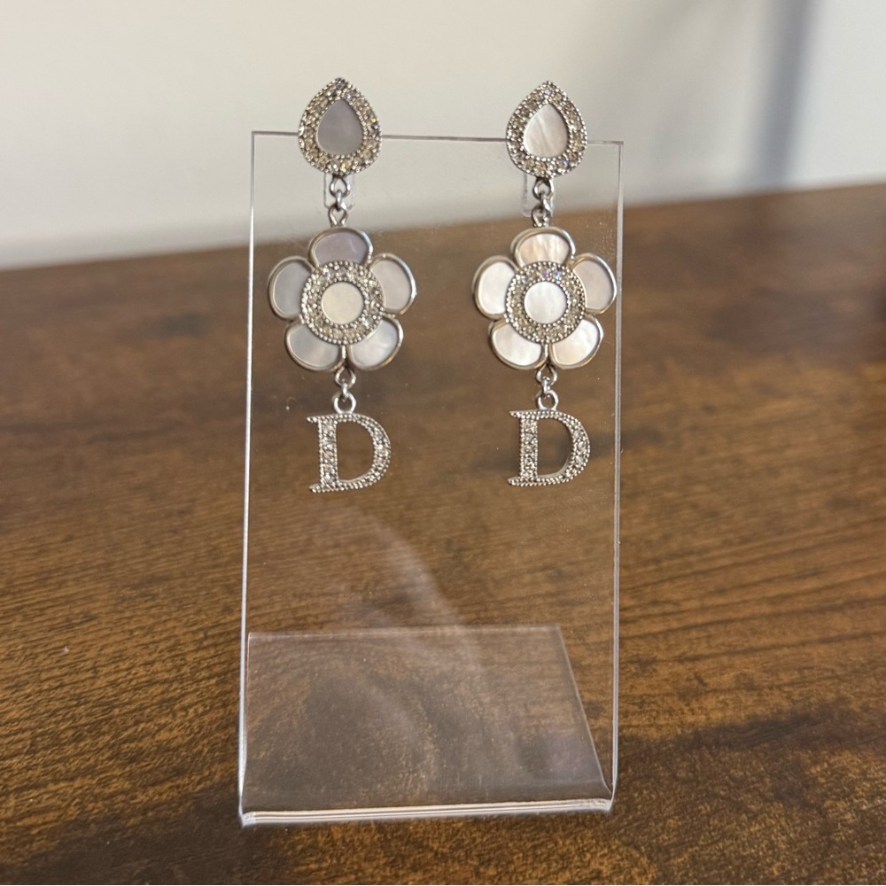 Dior Flower Dangle Pierced Earrings
